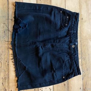 Black Distressed Denim Skirt